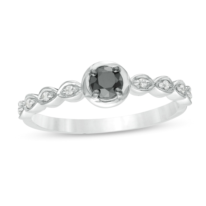 0.23 CT. T.W. Enhanced Black and White Diamond Art Deco Promise Ring in 10K White Gold