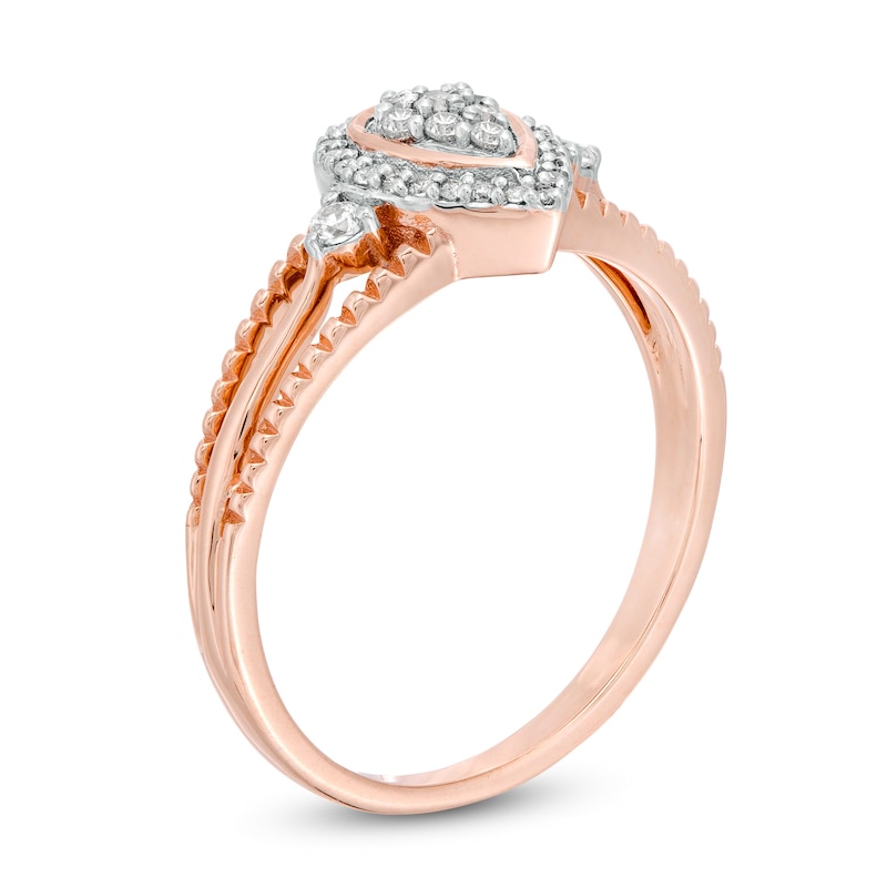 Main Image 3 of 0.18 CT. T.W. Composite Diamond Pear-Shaped Frame Vintage-Style Split Shank Promise Ring in 10K Rose Gold