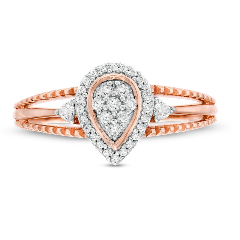 Main Image 4 of 0.18 CT. T.W. Composite Diamond Pear-Shaped Frame Vintage-Style Split Shank Promise Ring in 10K Rose Gold