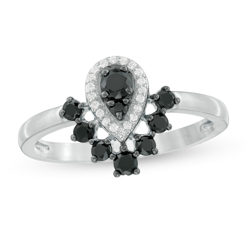 0.37 CT. T.W. Enhanced Black and White Composite Diamond Pear-Shaped Frame Ring in 10K White Gold
