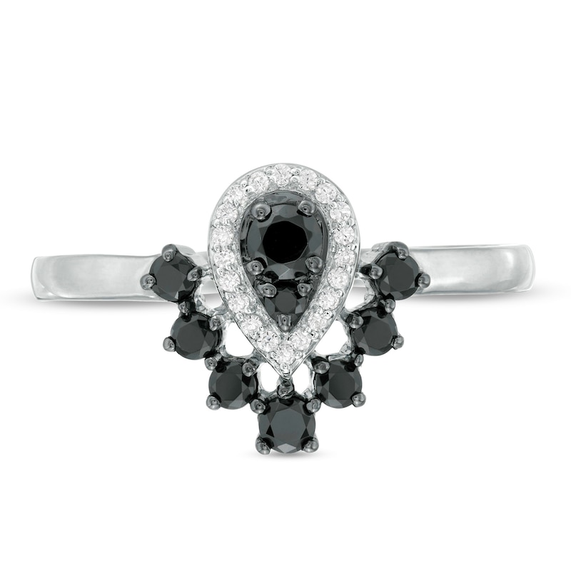 0.37 CT. T.W. Enhanced Black and White Composite Diamond Pear-Shaped Frame Ring in 10K White Gold