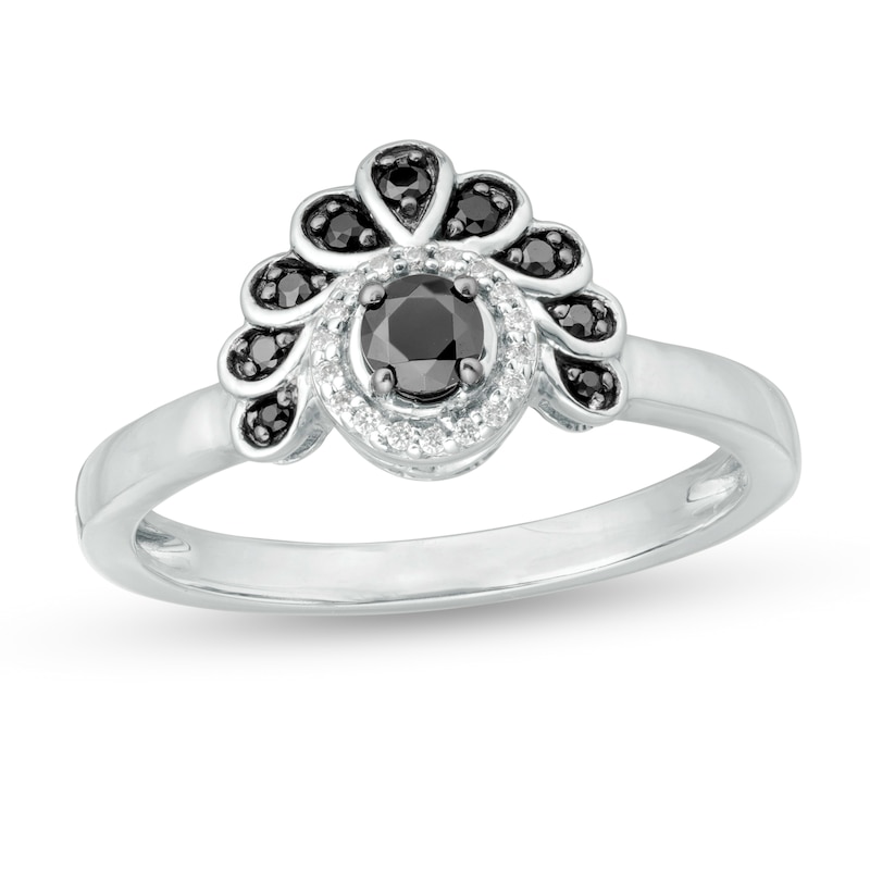 0.23 CT. T.W. Enhanced Black and White Diamond Frame Tiara Ring in 10K White Gold|Peoples Jewellers