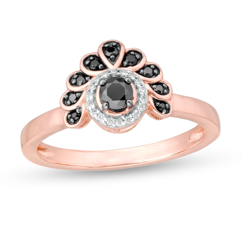 0.23 CT. T.W. Enhanced Black and White Diamond Frame Tiara Ring in 10K Rose Gold