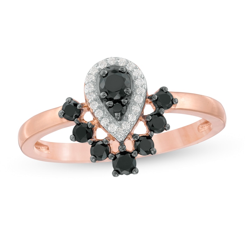 0.37 CT. T.W. Enhanced Black and White Composite Diamond Pear-Shaped Frame Ring in 10K Rose Gold|Peoples Jewellers