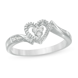 0.05 CT. T.W. Diamond Heart-Shaped Bypass Promise Ring in Sterling Silver