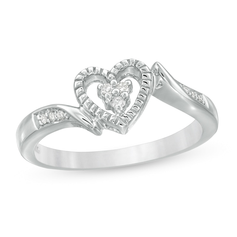 Main Image 1 of 0.05 CT. T.W. Diamond Heart-Shaped Bypass Promise Ring in Sterling Silver