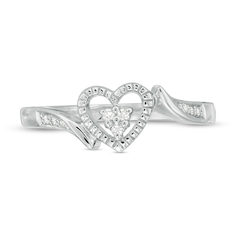 Main Image 4 of 0.05 CT. T.W. Diamond Heart-Shaped Bypass Promise Ring in Sterling Silver