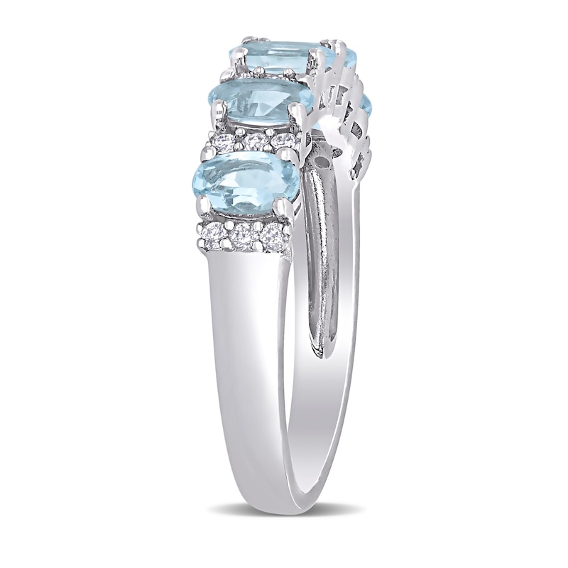 Main Image 3 of Oval Aquamarine and 0.16 CT. T.W. Diamond Five Stone Ring in 14K White Gold