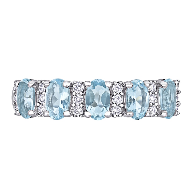 Main Image 4 of Oval Aquamarine and 0.16 CT. T.W. Diamond Five Stone Ring in 14K White Gold