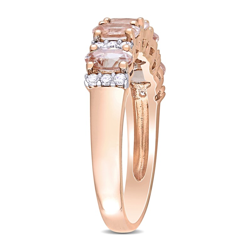 Main Image 3 of Oval Morganite and 0.16 CT. T.W. Diamond Five Stone Ring in 14K Rose Gold