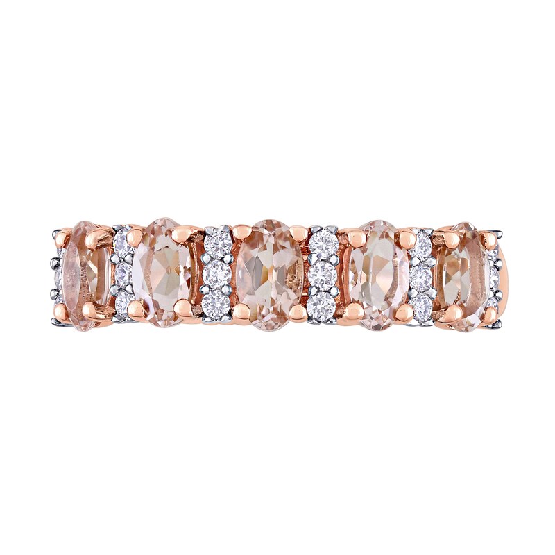 Main Image 4 of Oval Morganite and 0.16 CT. T.W. Diamond Five Stone Ring in 14K Rose Gold