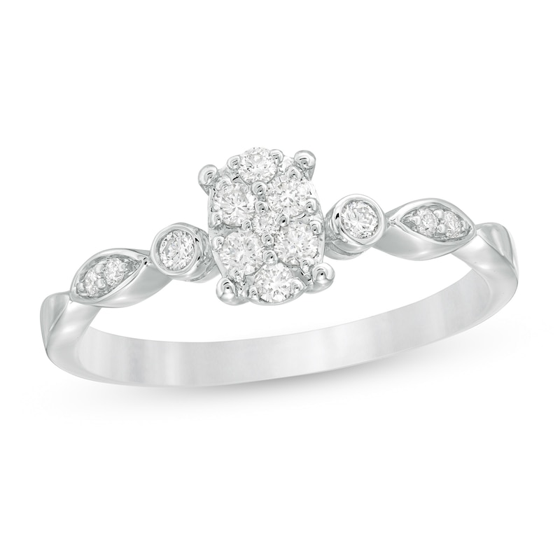 Main Image 1 of 0.20 CT. T.W. Composite Diamond Oval Art Deco Promise Ring in 10K White Gold