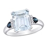 Thumbnail Image 1 of Emerald-Cut Aquamarine, Trillion-Cut Blue Sapphire and 0.04 CT. T.W. Diamond Collar Ring in Sterling Silver