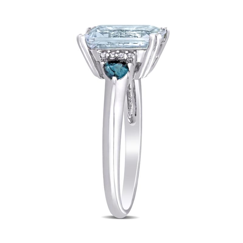 Emerald-Cut Aquamarine, Trillion-Cut Blue Sapphire and 0.04 CT. T.W. Diamond Collar Ring in Sterling Silver