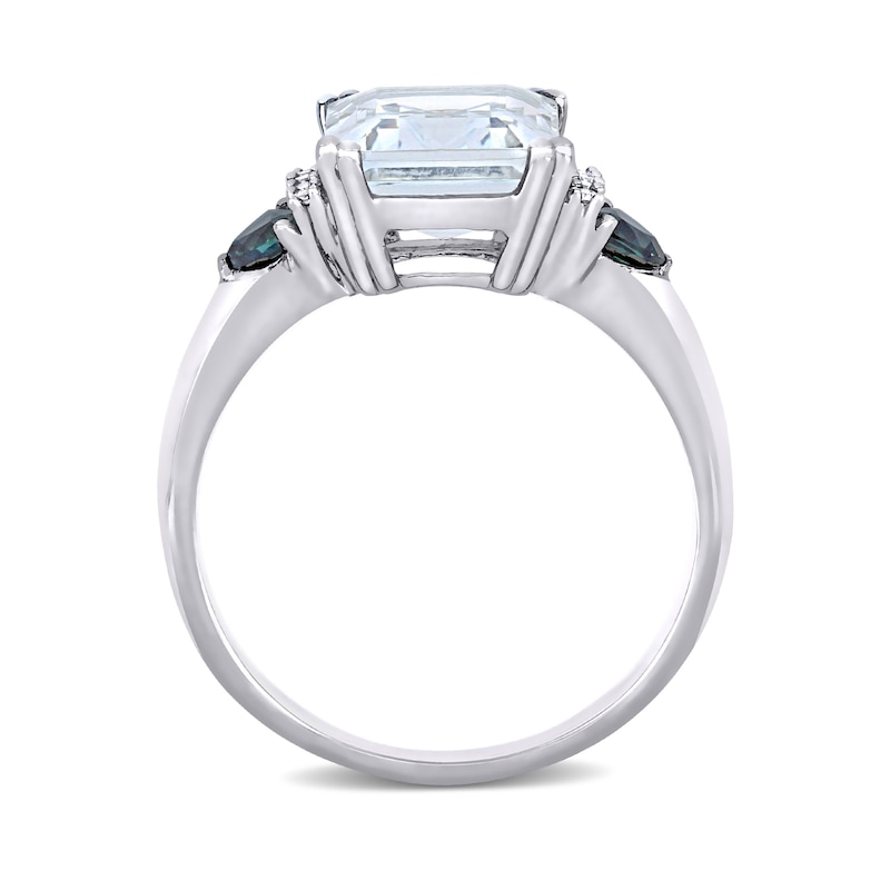 Emerald-Cut Aquamarine, Trillion-Cut Blue Sapphire and 0.04 CT. T.W. Diamond Collar Ring in Sterling Silver