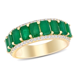 Emerald-Cut Emerald and 0.28 CT. T.W. Diamond Edge Band in 14K Gold