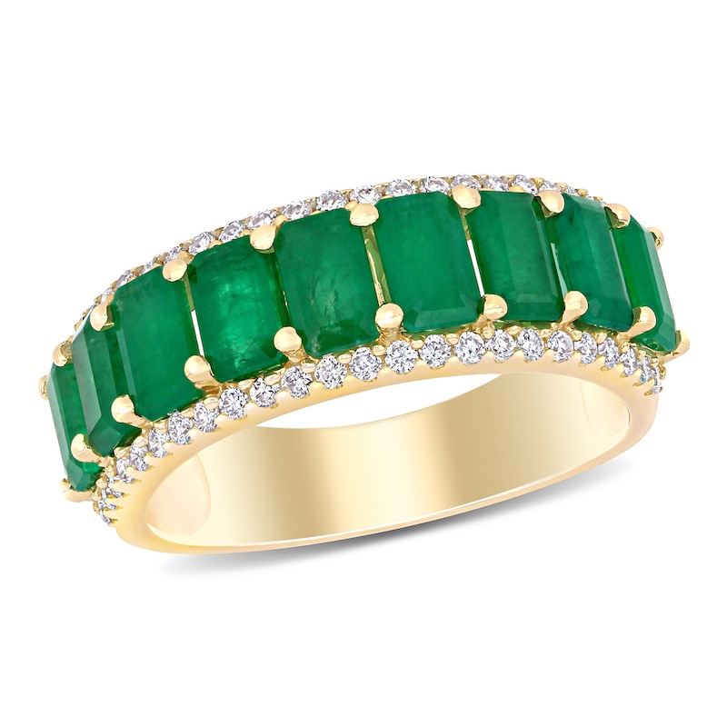Main Image 1 of Emerald-Cut Emerald and 0.28 CT. T.W. Diamond Edge Band in 14K Gold