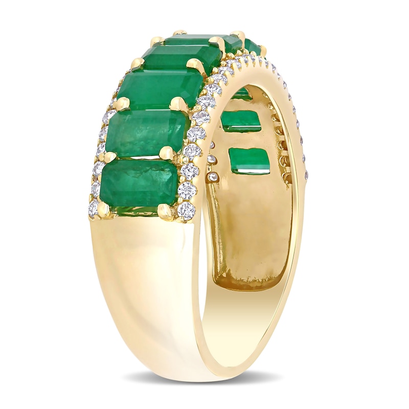 Main Image 3 of Emerald-Cut Emerald and 0.28 CT. T.W. Diamond Edge Band in 14K Gold