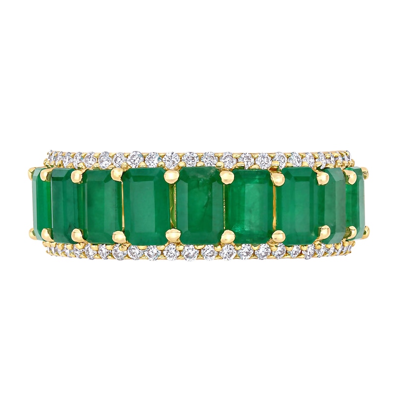 Main Image 4 of Emerald-Cut Emerald and 0.28 CT. T.W. Diamond Edge Band in 14K Gold