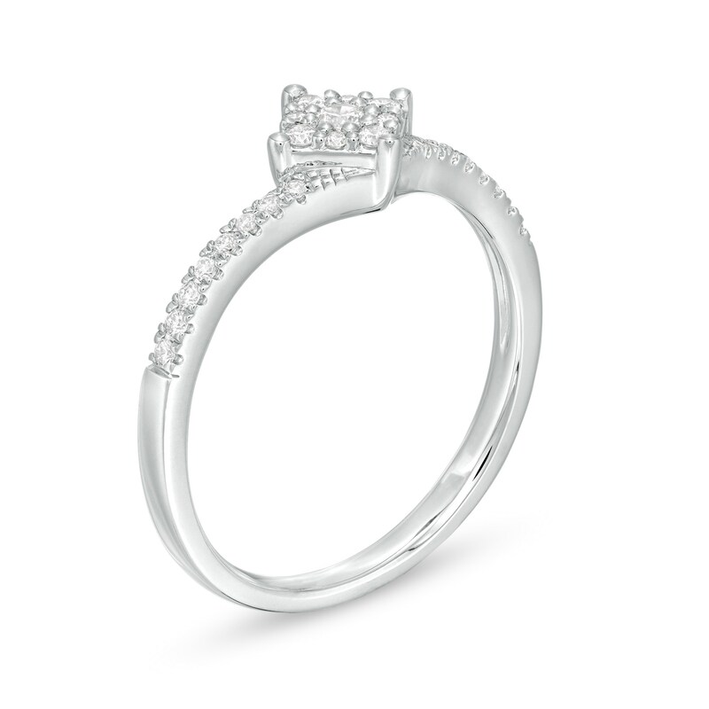 Main Image 3 of 0.20 CT. T.W. Composite Diamond Tilted Square Chevron Promise Ring in 10K White Gold