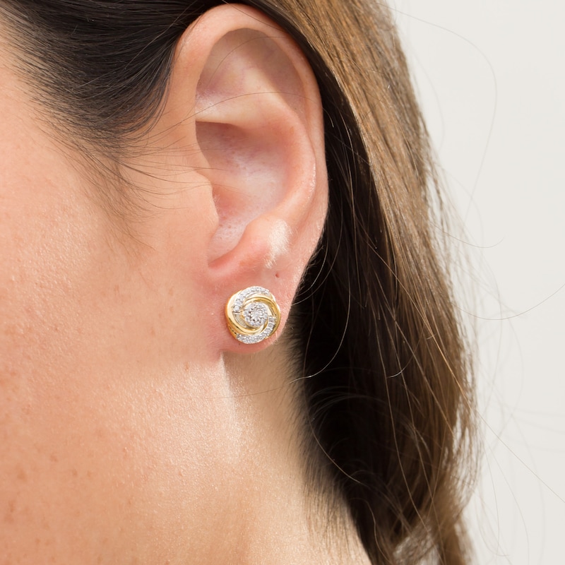 Main Image 2 of 0.145 CT. T.W. Composite Diamond Swirl Stud Earrings in 10K Gold