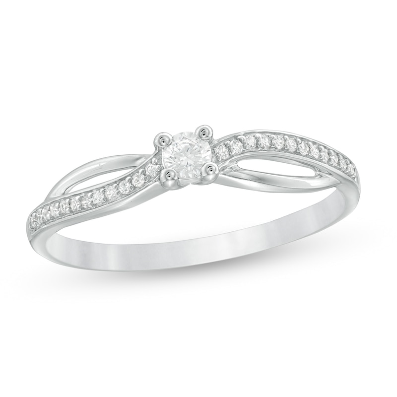 Main Image 1 of 0.15 CT. T.W. Diamond Crossover Promise Ring in 10K White Gold