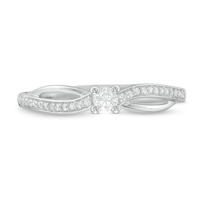 Main Image 4 of 0.15 CT. T.W. Diamond Crossover Promise Ring in 10K White Gold