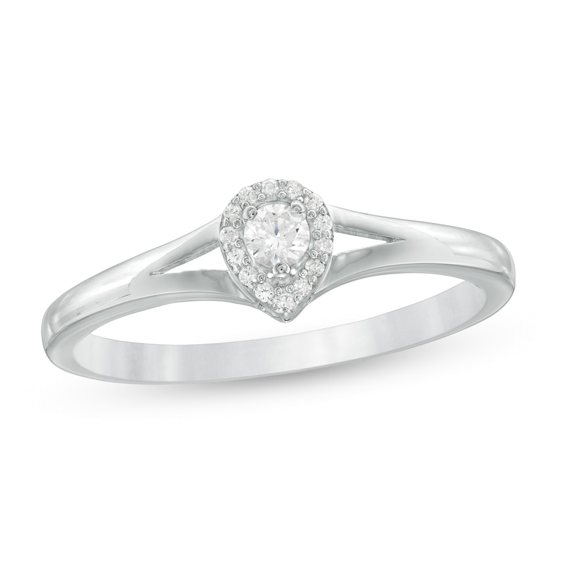 Main Image 1 of 0.12 CT. T.W. Diamond Teardrop Frame Promise Ring in 10K White Gold