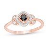 Thumbnail Image 1 of 0.18 CT. T.W. Enhanced Black and White Diamond Tilted Cushion Frame Leaf-Sides Promise Ring in 10K Rose Gold