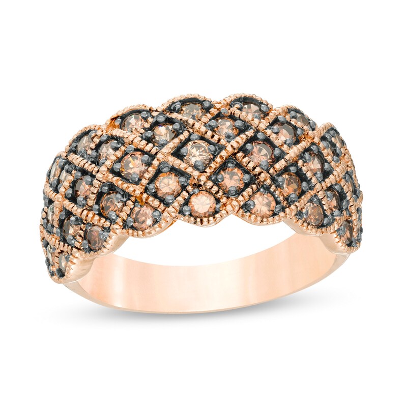 Main Image 1 of 1.00 CT. T.W. Enhanced Champagne Diamond Vintage-Style Quilt Ring in 10K Rose Gold