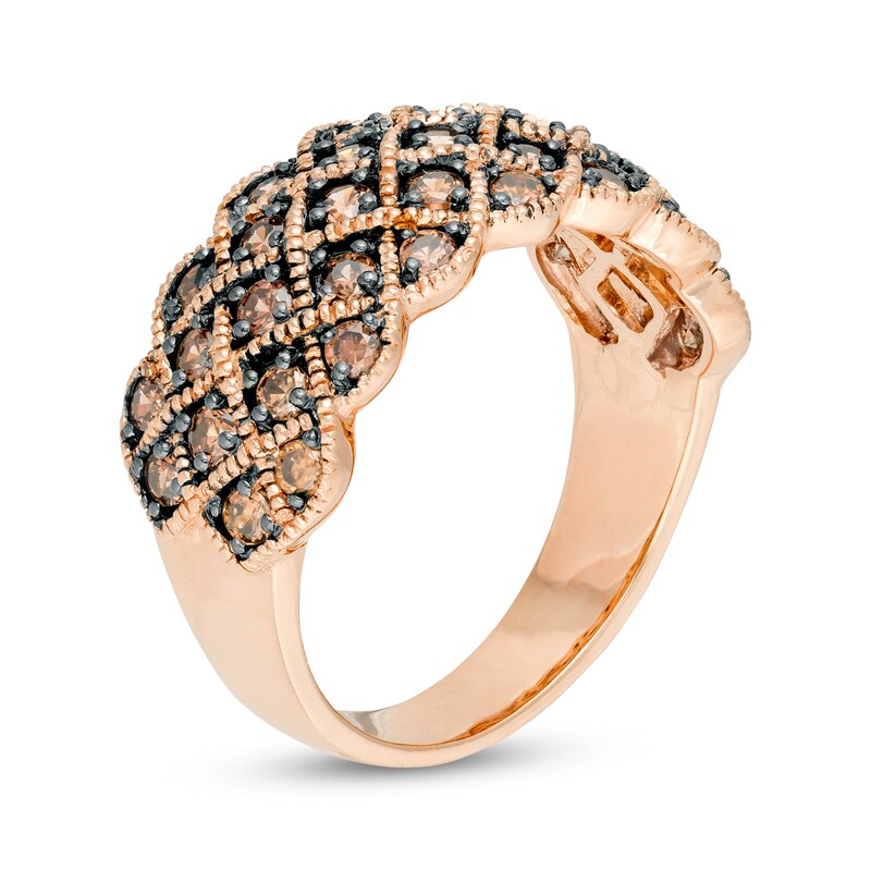 Main Image 2 of 1.00 CT. T.W. Enhanced Champagne Diamond Vintage-Style Quilt Ring in 10K Rose Gold