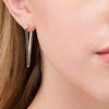 Thumbnail Image 1 of 0.32 CT. T.W. Black Diamond Elongated Triangle Hoop Earrings in Sterling Silver