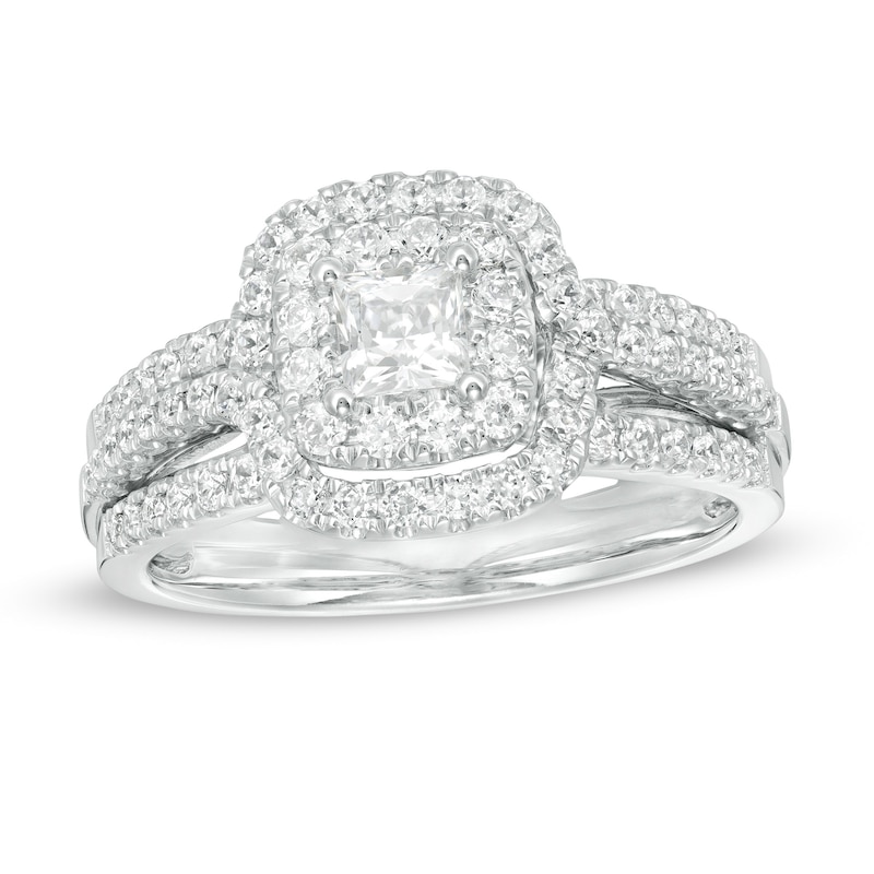 Main Image 1 of 1.00 CT. T.W. Canadian Certified Princess-Cut Diamond Frame Multi-Row Engagement Ring in 10K White Gold (I/I1)