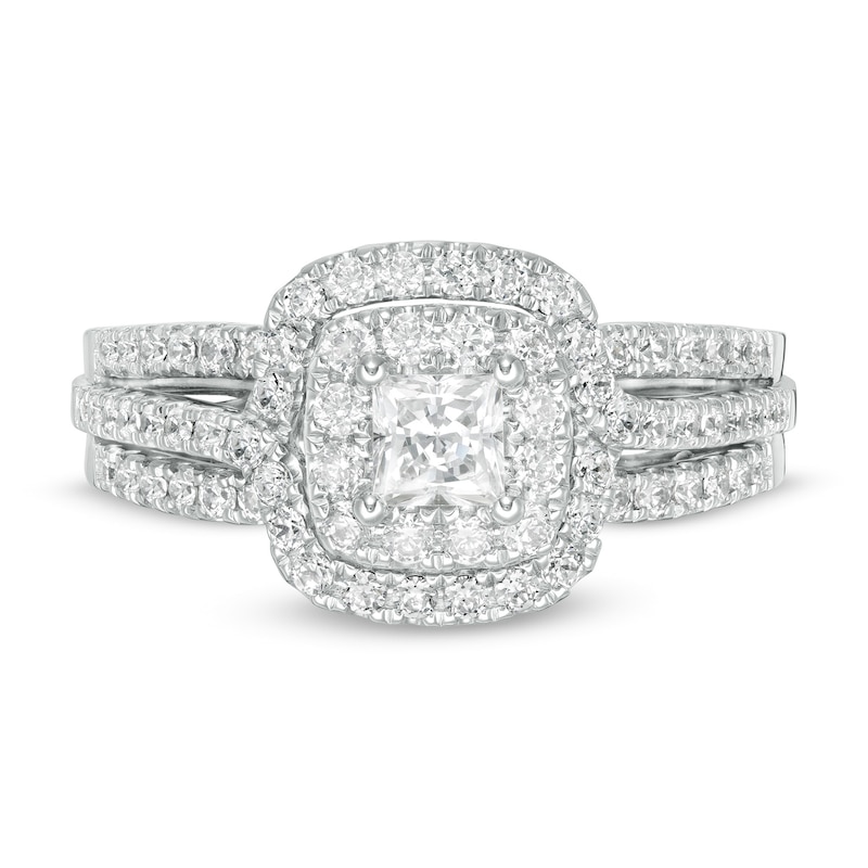 Main Image 4 of 1.00 CT. T.W. Canadian Certified Princess-Cut Diamond Frame Multi-Row Engagement Ring in 10K White Gold (I/I1)