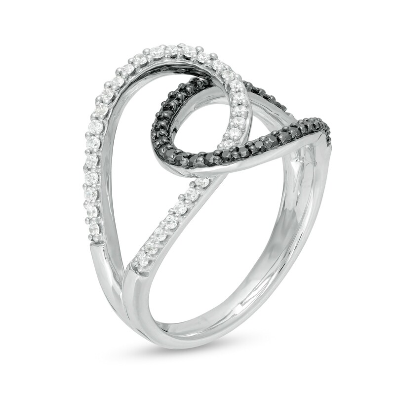 Main Image 3 of 0.40 CT. T.W. Enhanced Black and White Diamond Interlocking Loops Ring in Sterling Silver