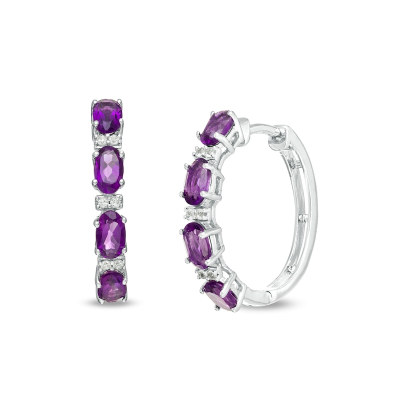 Oval Amethyst and Lab-Created White Sapphire Hoop Earrings in Sterling ...