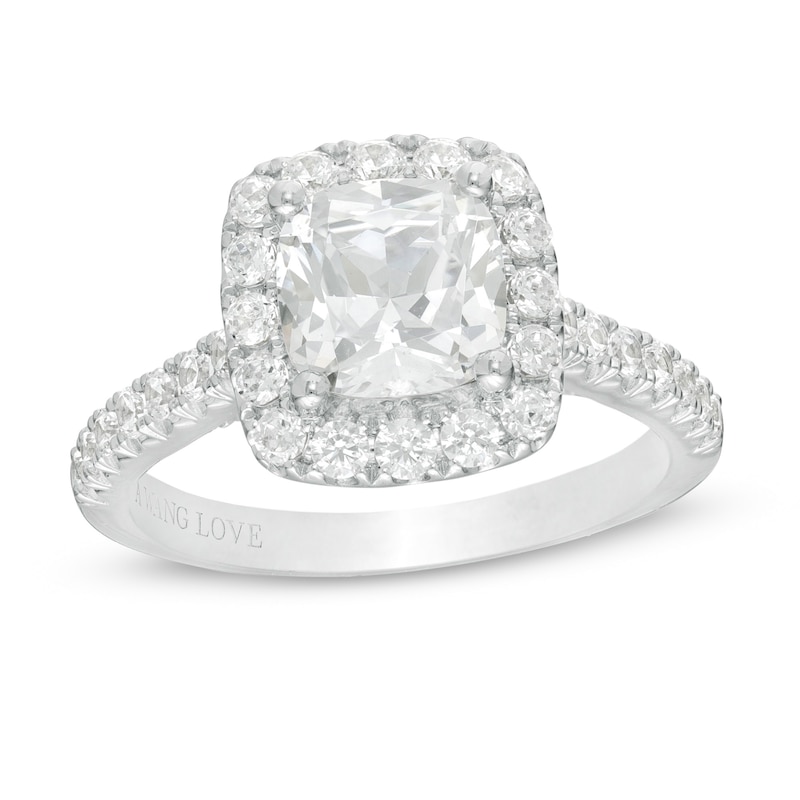 Main Image 1 of Vera Wang Love Collection 2.69 CT. T.W. Certified Cushion-Cut Diamond Frame Engagement Ring in 14K White Gold (I/SI2)