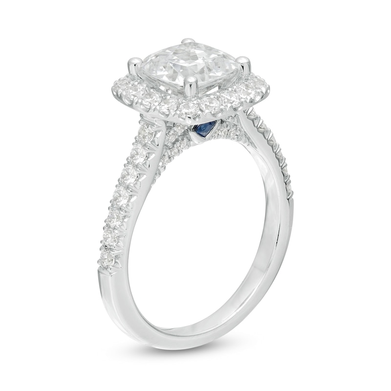 Main Image 2 of Vera Wang Love Collection 2.69 CT. T.W. Certified Cushion-Cut Diamond Frame Engagement Ring in 14K White Gold (I/SI2)
