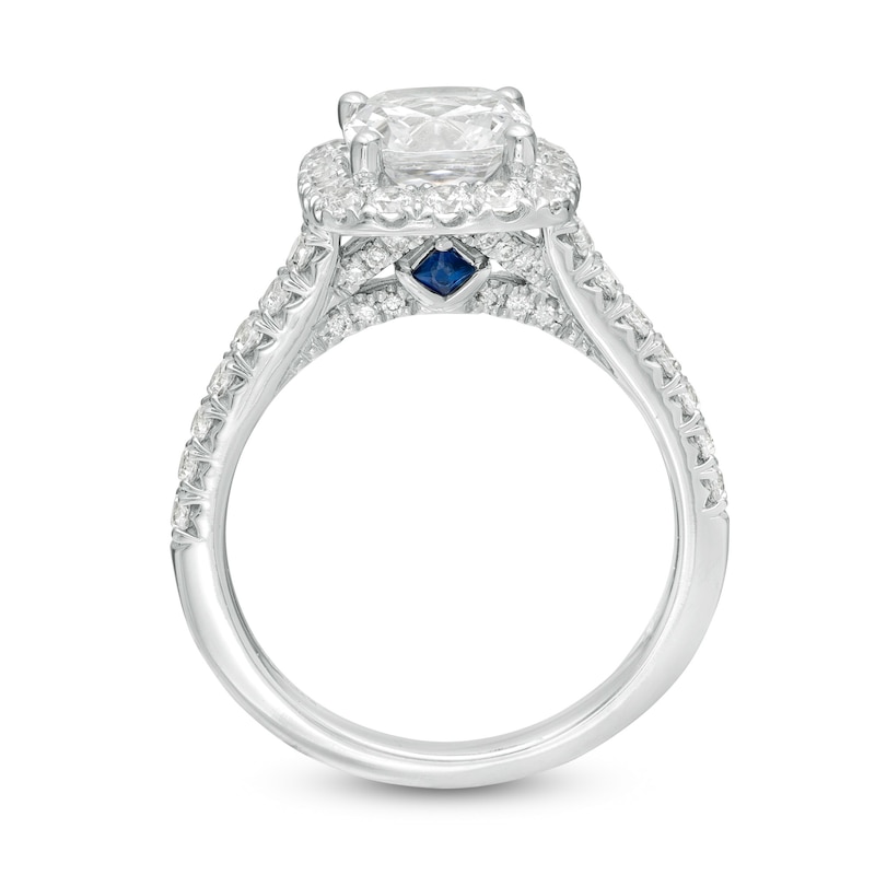 Main Image 4 of Vera Wang Love Collection 2.69 CT. T.W. Certified Cushion-Cut Diamond Frame Engagement Ring in 14K White Gold (I/SI2)