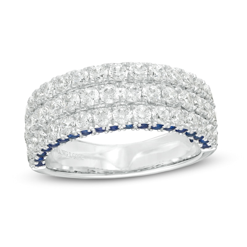 Vera Wang Love Collection 1.45 CT. T.W. Certified Diamond and Blue Sapphire Band in 14K White Gold (I/SI2)