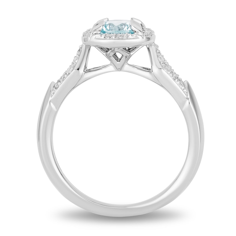 Enchanted Disney Elsa 6.0mm Aquamarine and 0.18 CT. T.W. Diamond Frame Engagement Ring in 14K White Gold|Peoples Jewellers