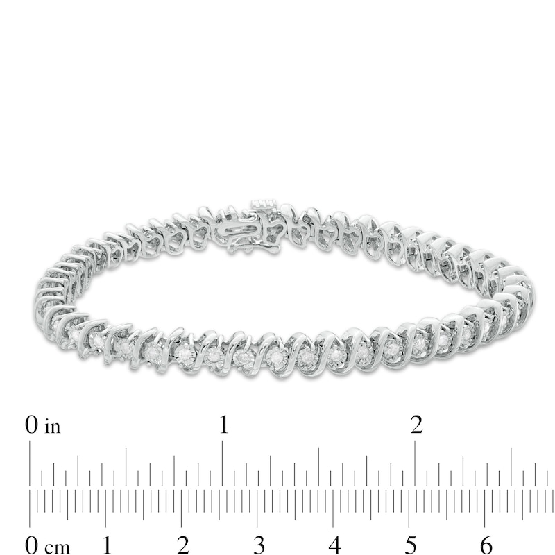 Main Image 3 of 1.00 CT. T.W. Diamond "S" Tennis Bracelet in Sterling Silver - 7.5"