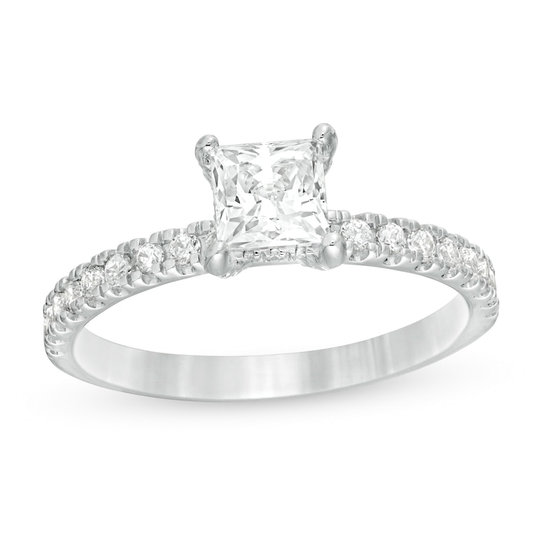 Main Image 1 of 1.33 CT. T.W. Certified Princess-Cut Diamond Engagement Ring in 14K White Gold (I/SI2)