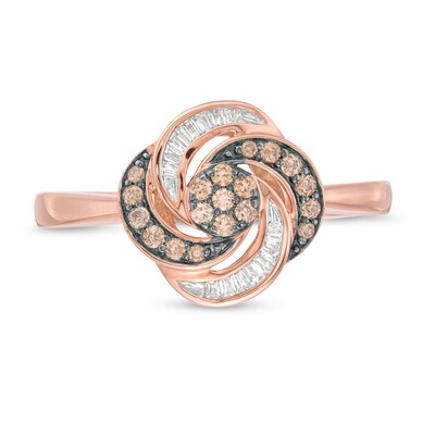 0.25 CT. T.W. Champagne and White Composite Diamond Orbit Frame Ring in 10K Rose Gold