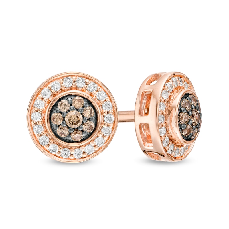 0.25 CT. T.W. Champagne and White Composite Diamond Frame Stud Earrings in 10K Rose Gold|Peoples Jewellers