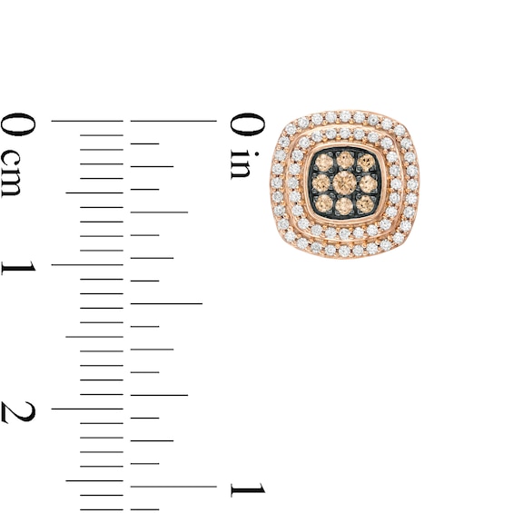 0.50 CT. T.W. Champagne and White Composite Diamond Double Cushion Frame Stud Earrings in 10K Rose Gold