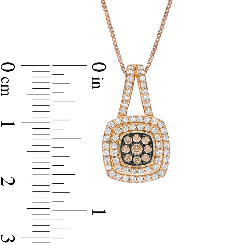 Main Image 2 of 0.50 CT. T.W. Champagne and White Composite Diamond Double Cushion Frame Pendant in 10K Rose Gold