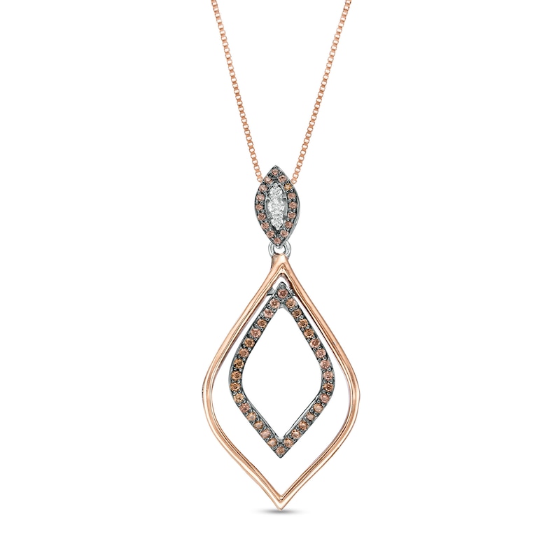 0.25 CT. T.W. Champagne and White Diamond Teardrop Pendant in Sterling Silver and 10K Rose Gold