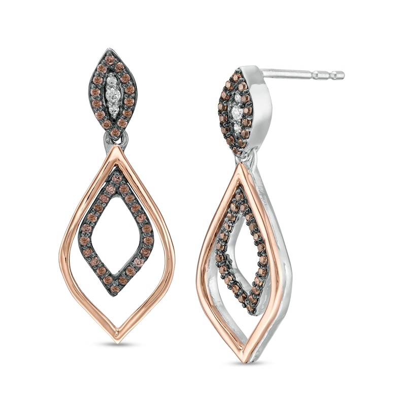 0.25 CT. T.W. Champagne and White Diamond Teardrop Earrings in Sterling Silver and 10K Rose Gold