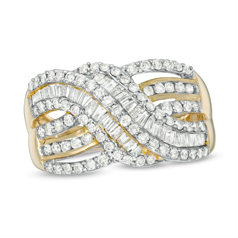 1.00 CT. T.W. Diamond Multi-Row Wave Ring in 10K Gold